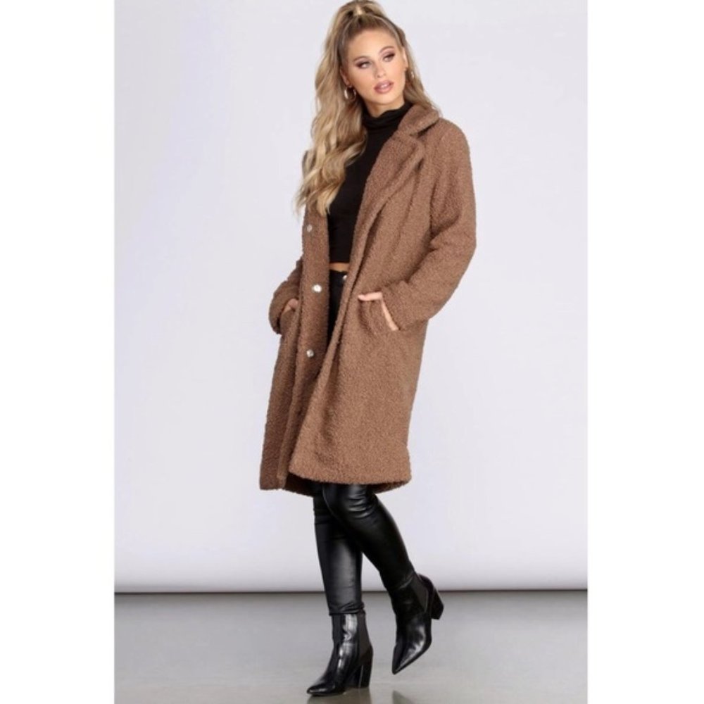 Boutique Longline Camel Teddy Trench Coat